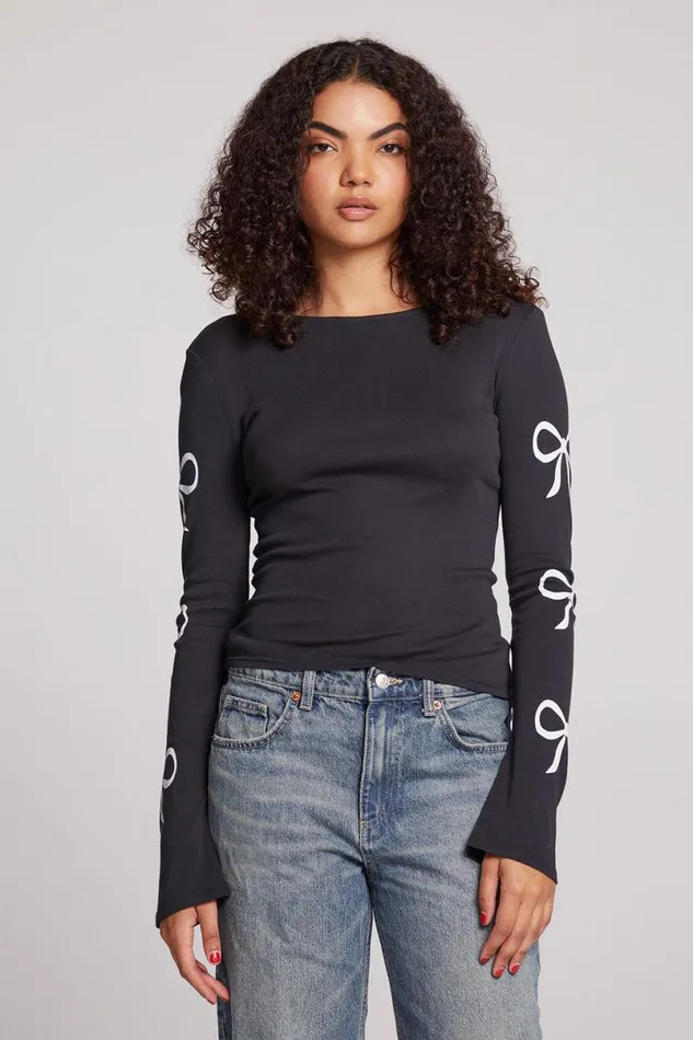 Womens Tops Chaser Brand Love Bows Long Sleeve