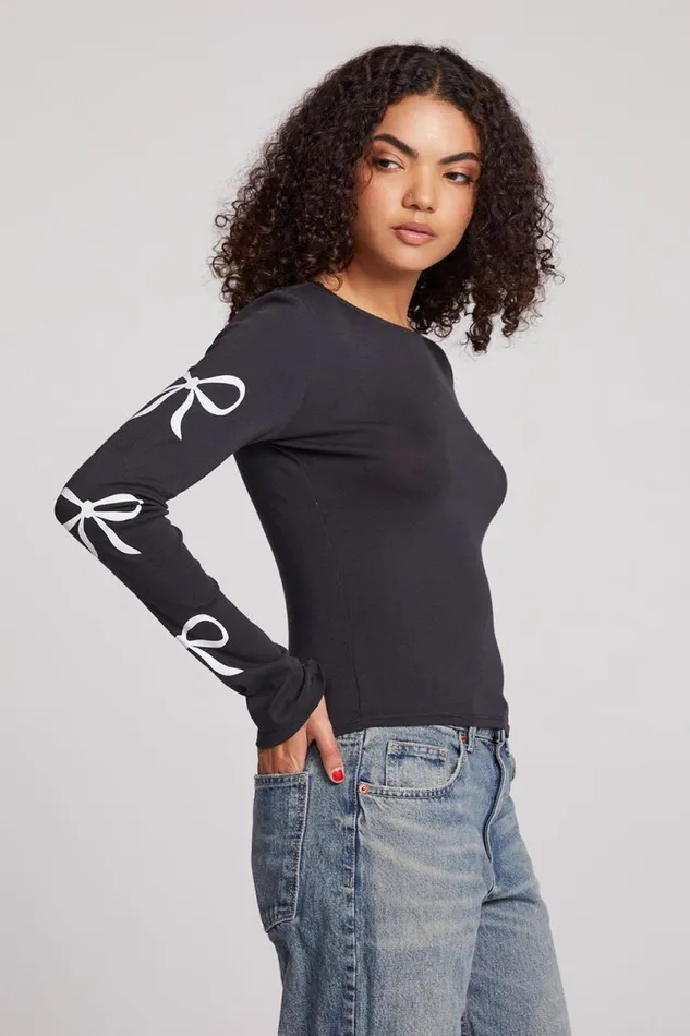 Womens Tops Chaser Brand Love Bows Long Sleeve