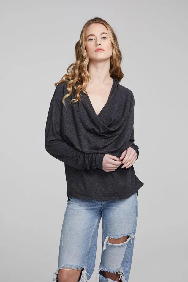 Womens Tops Chaser Brand Mela Shadow Black Long Sleeve