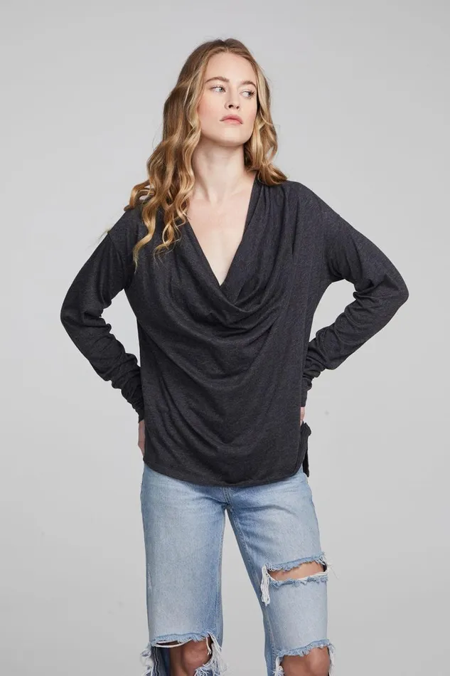 Womens Tops Chaser Brand Mela Shadow Black Long Sleeve