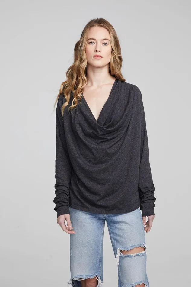 Womens Tops Chaser Brand Mela Shadow Black Long Sleeve
