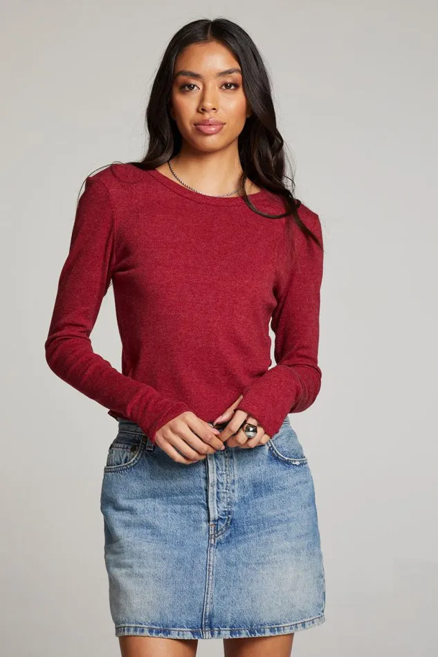 Womens Tops Chaser Brand Moonlight Blood Red Long Sleeve