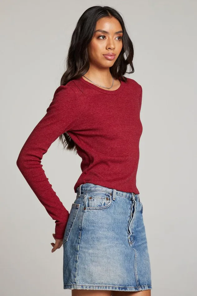 Womens Tops Chaser Brand Moonlight Blood Red Long Sleeve