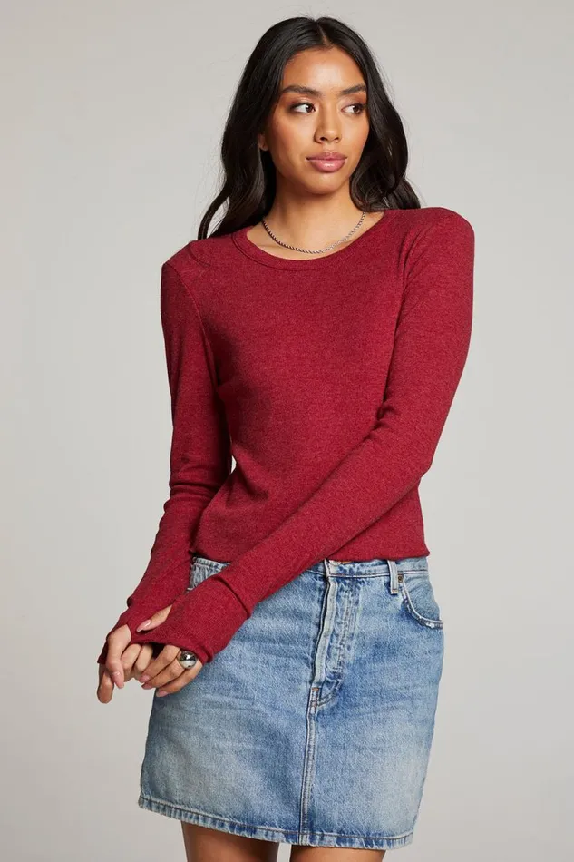 Womens Tops Chaser Brand Moonlight Blood Red Long Sleeve