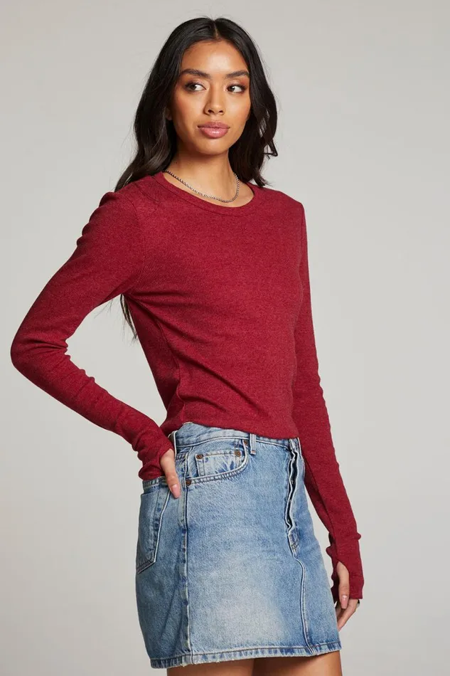 Womens Tops Chaser Brand Moonlight Blood Red Long Sleeve