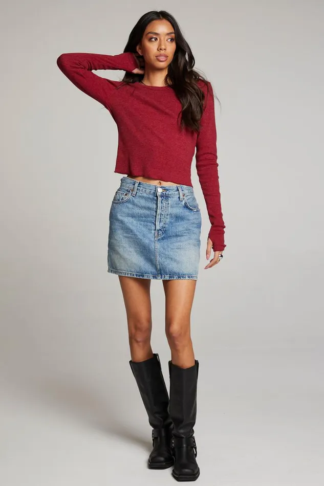 Womens Tops Chaser Brand Moonlight Blood Red Long Sleeve