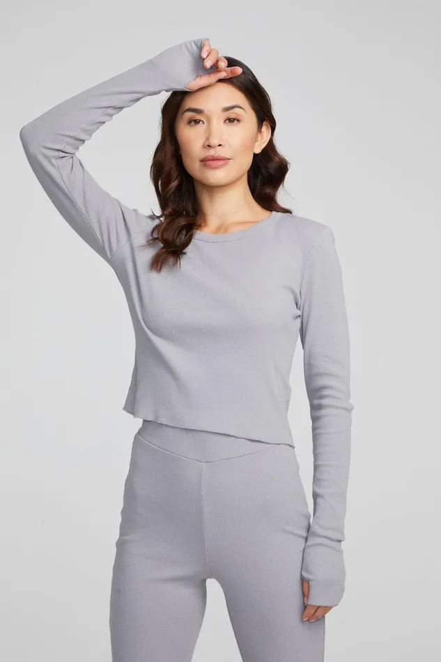 Womens Tops Chaser Brand Moonlight Silver Grey Long Sleeve