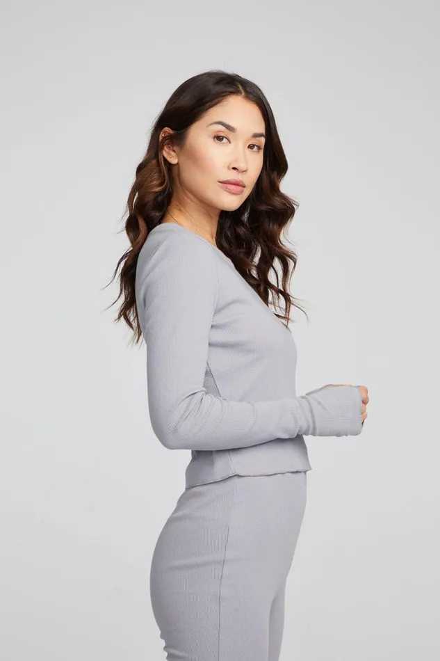 Womens Tops Chaser Brand Moonlight Silver Grey Long Sleeve
