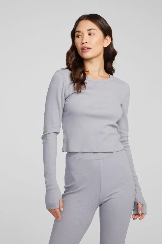 Womens Tops Chaser Brand Moonlight Silver Grey Long Sleeve