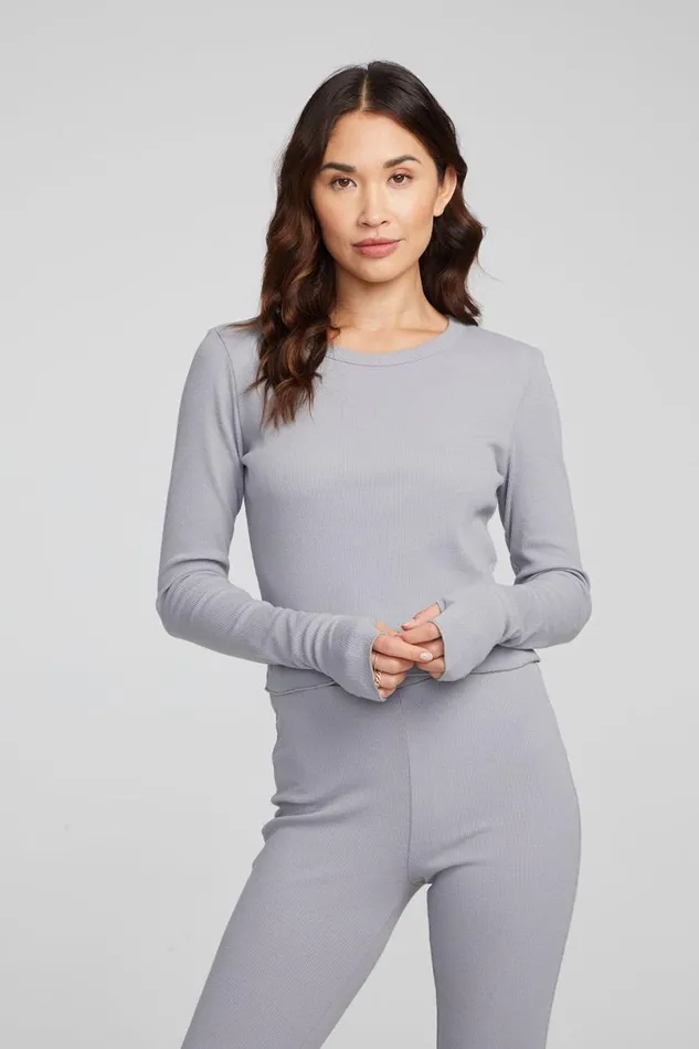 Womens Tops Chaser Brand Moonlight Silver Grey Long Sleeve