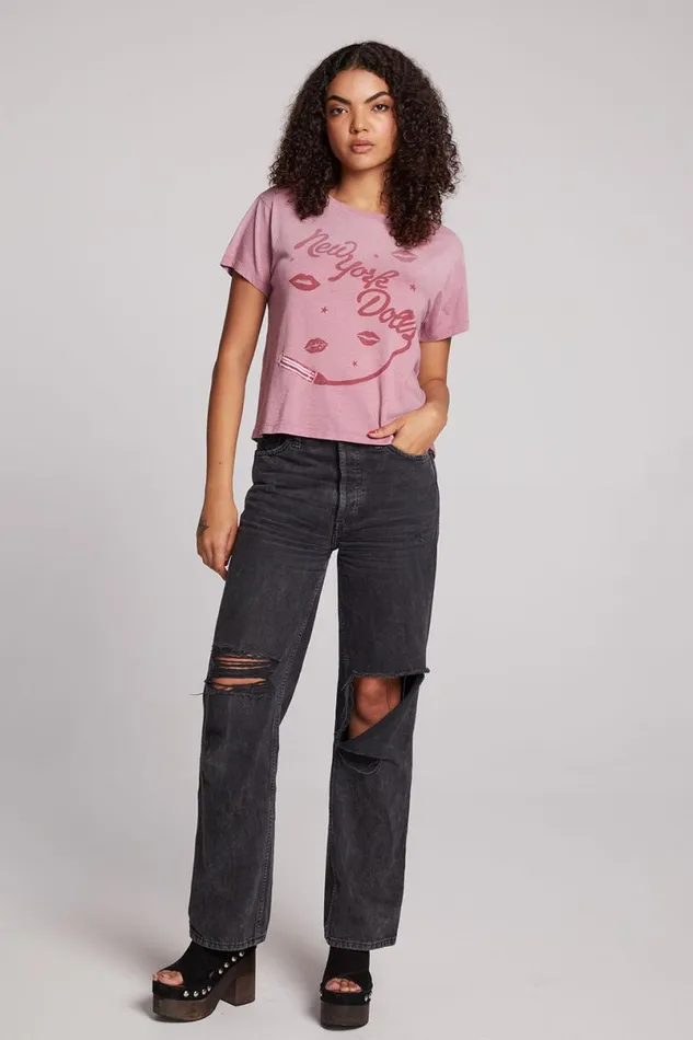 Womens Tops Chaser Brand New York Dolls Script Logo Crewneck Tee