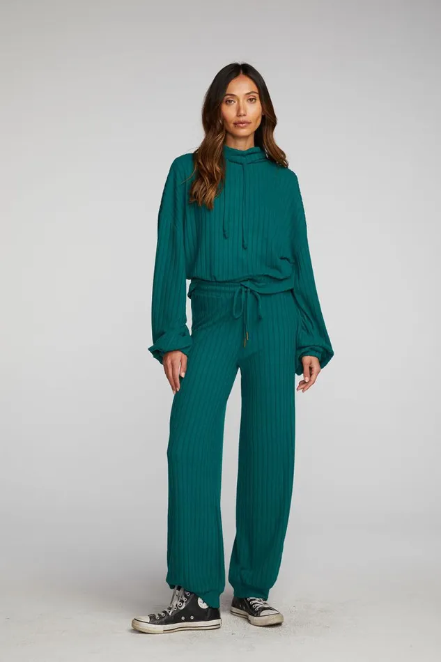 Womens Tops Chaser Brand Poor Boy Rib Knit Cropped Pullover With Elastic Waist and Sleeve