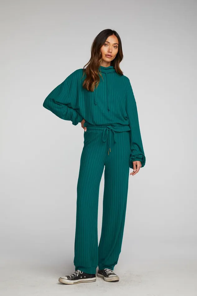 Womens Tops Chaser Brand Poor Boy Rib Knit Cropped Pullover With Elastic Waist and Sleeve