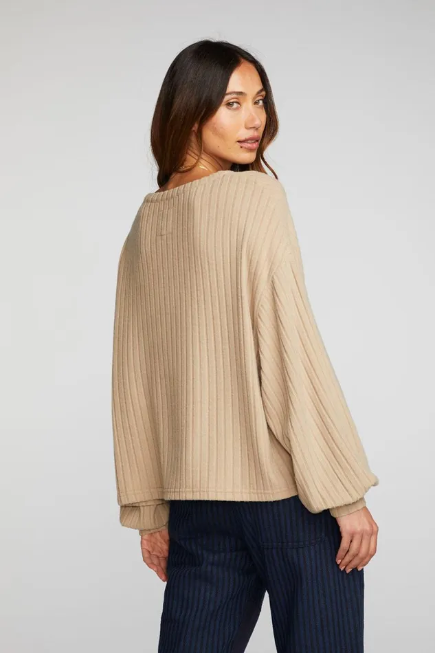 Womens Tops Chaser Brand Poor Boy Rib Long Sleeve Tee