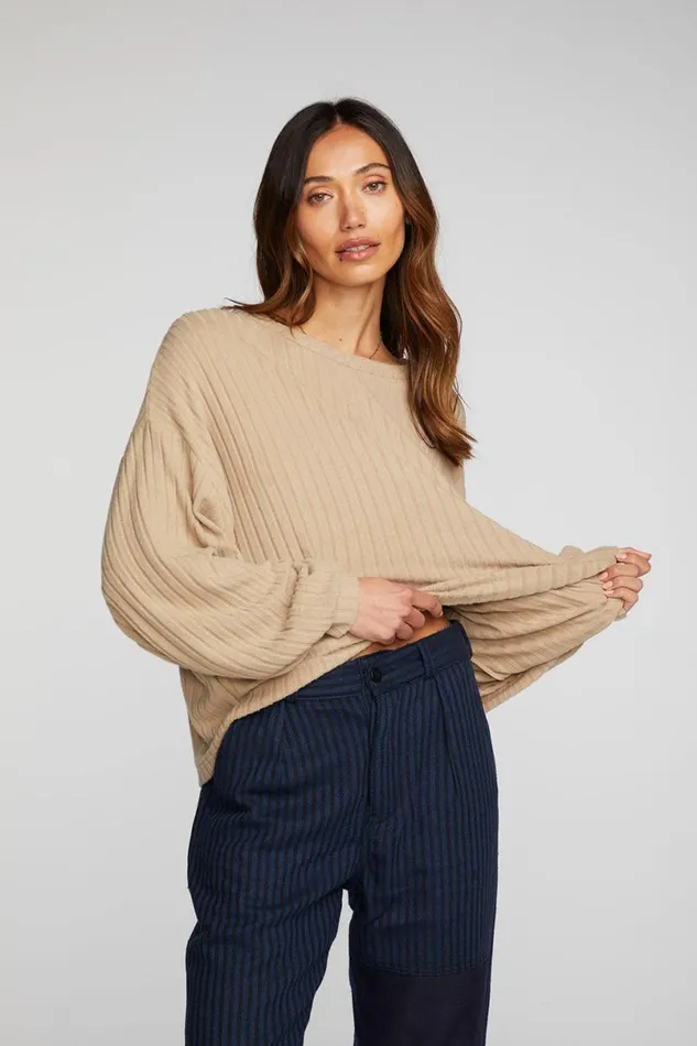 Womens Tops Chaser Brand Poor Boy Rib Long Sleeve Tee