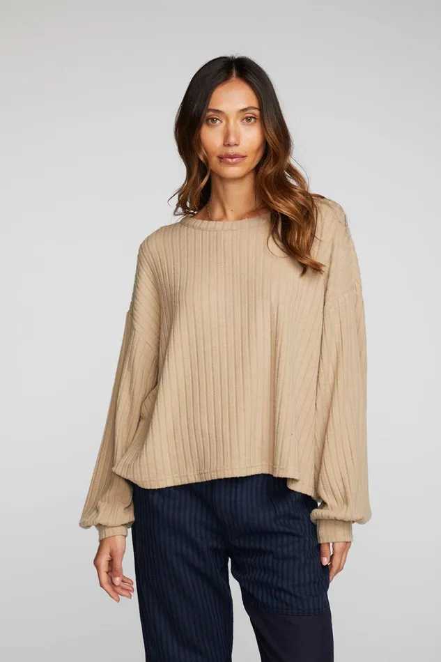 Womens Tops Chaser Brand Poor Boy Rib Long Sleeve Tee
