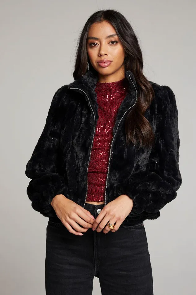 Womens Tops Chaser Brand Puff Sleeve Licorice Jacket