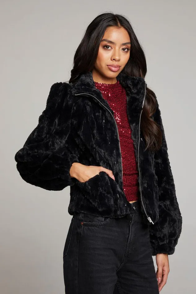 Womens Tops Chaser Brand Puff Sleeve Licorice Jacket