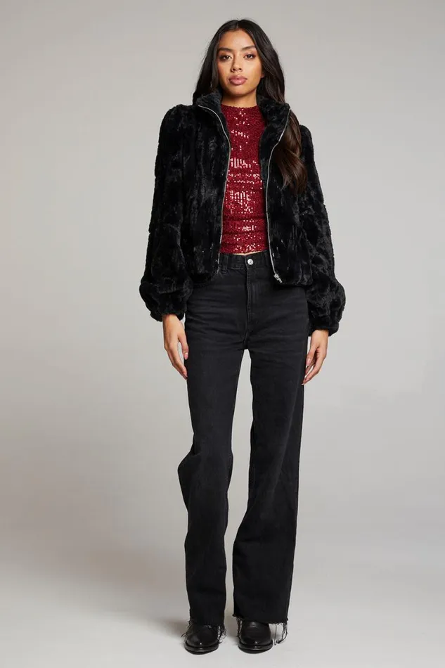 Womens Tops Chaser Brand Puff Sleeve Licorice Jacket