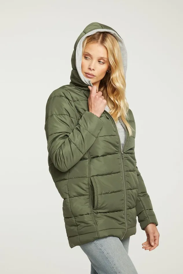Womens Tops Chaser Brand Quilted Hooded Long Puffer Zip Up Jacket