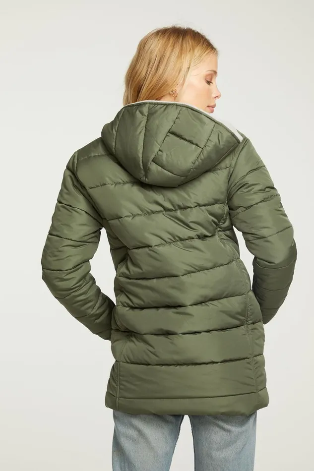 Womens Tops Chaser Brand Quilted Hooded Long Puffer Zip Up Jacket