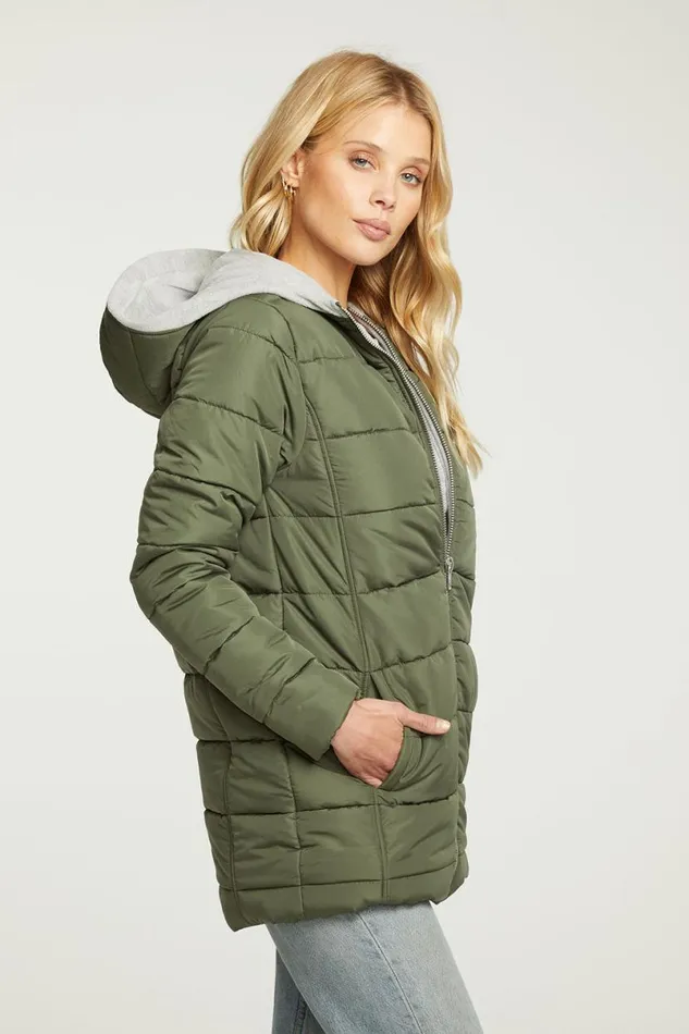 Womens Tops Chaser Brand Quilted Hooded Long Puffer Zip Up Jacket