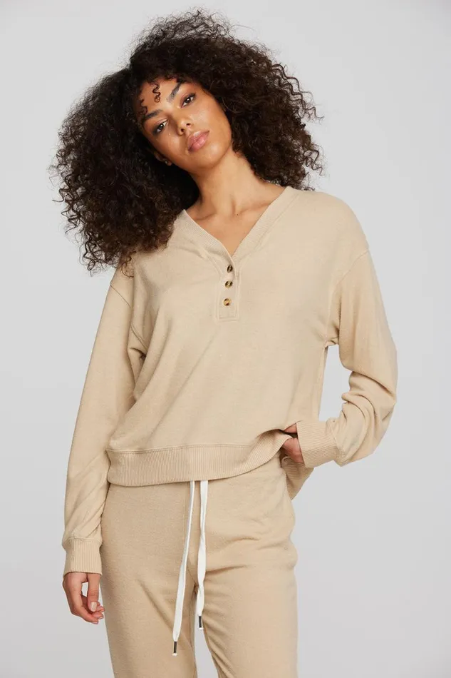 Womens Tops Chaser Brand Recycled Bliss Knit Long Sleeve Henley With Rib