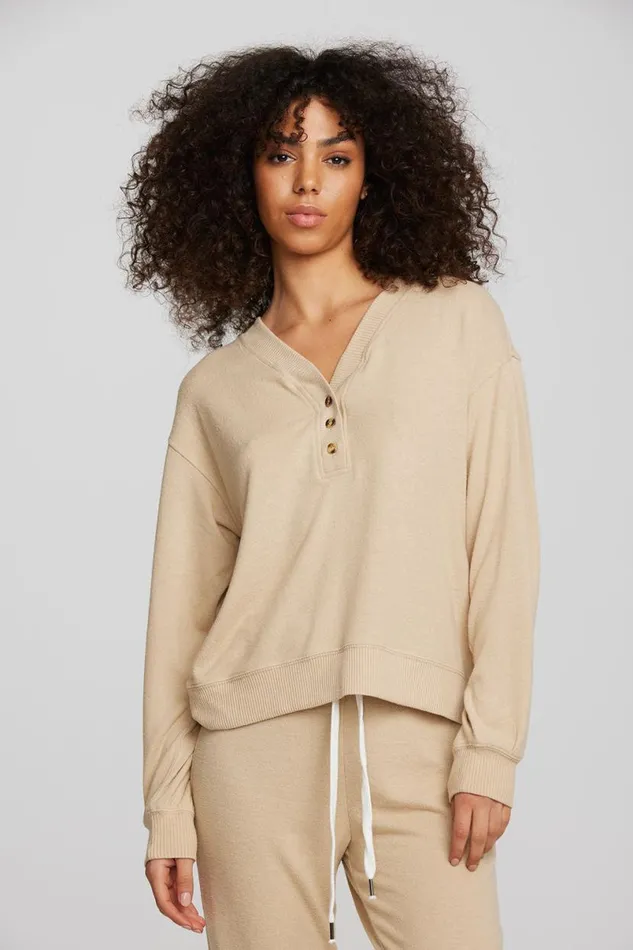 Womens Tops Chaser Brand Recycled Bliss Knit Long Sleeve Henley With Rib