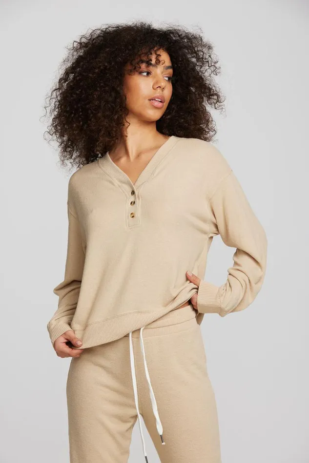 Womens Tops Chaser Brand Recycled Bliss Knit Long Sleeve Henley With Rib