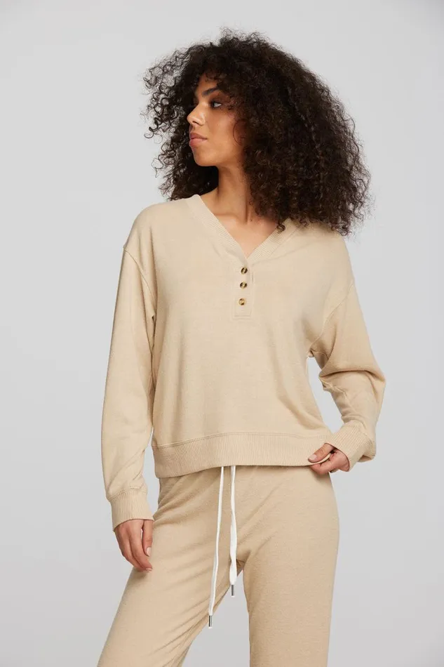 Womens Tops Chaser Brand Recycled Bliss Knit Long Sleeve Henley With Rib