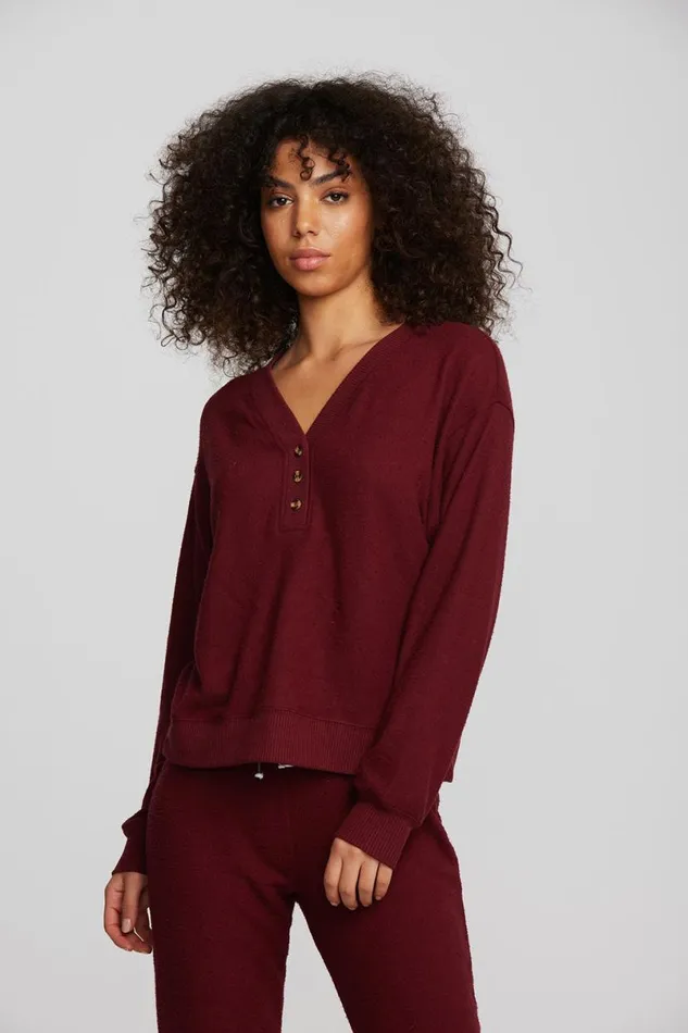Womens Tops Chaser Brand Recycled Bliss Knit Long Sleeve Henley With Rib