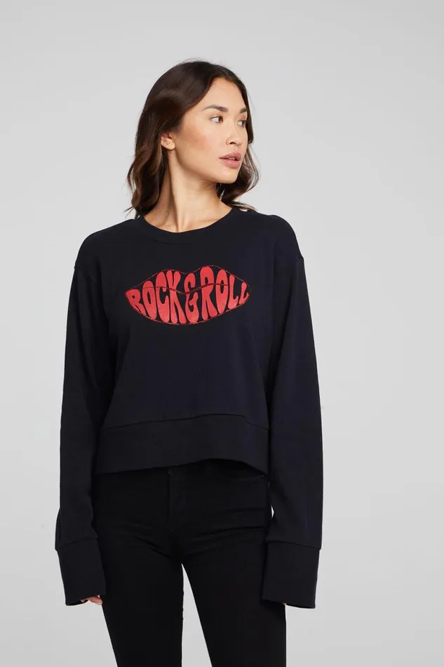 Womens Tops Chaser Brand Rock039n039Roll Lips Long Sleeve