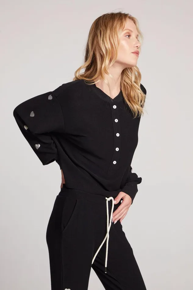 Womens Tops Chaser Brand Silver Foil Hearts Long Sleeve