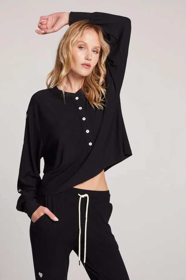Womens Tops Chaser Brand Silver Foil Hearts Long Sleeve