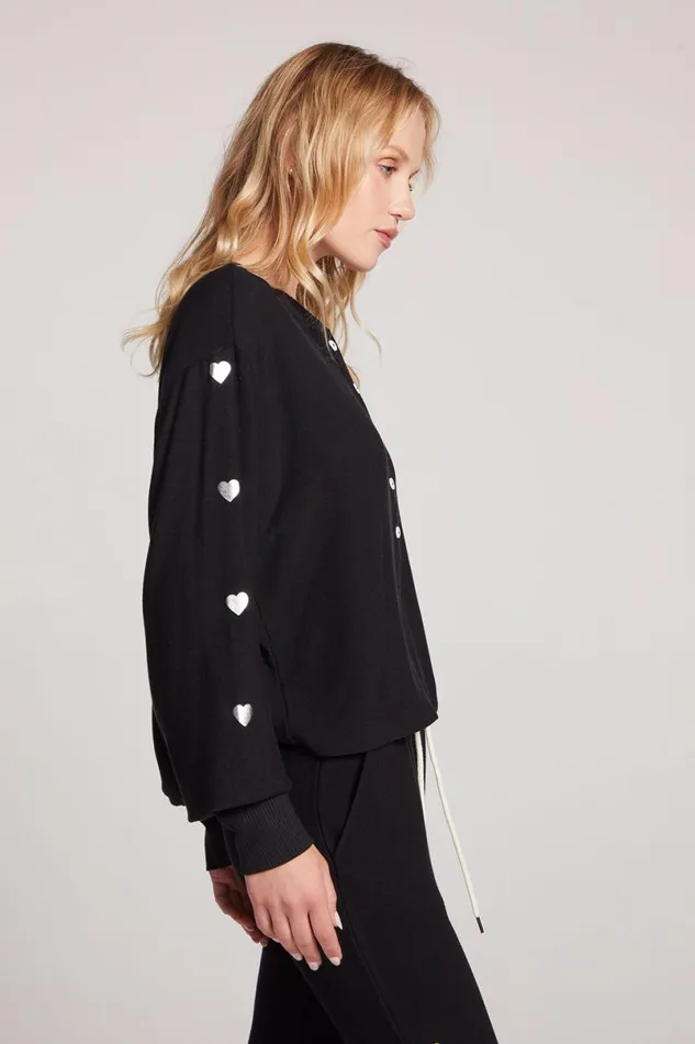 Womens Tops Chaser Brand Silver Foil Hearts Long Sleeve