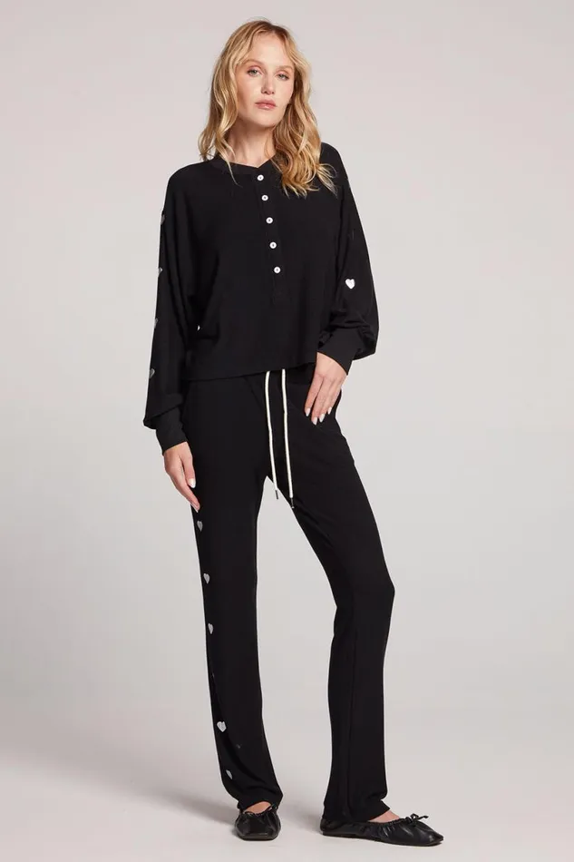 Womens Tops Chaser Brand Silver Foil Hearts Long Sleeve
