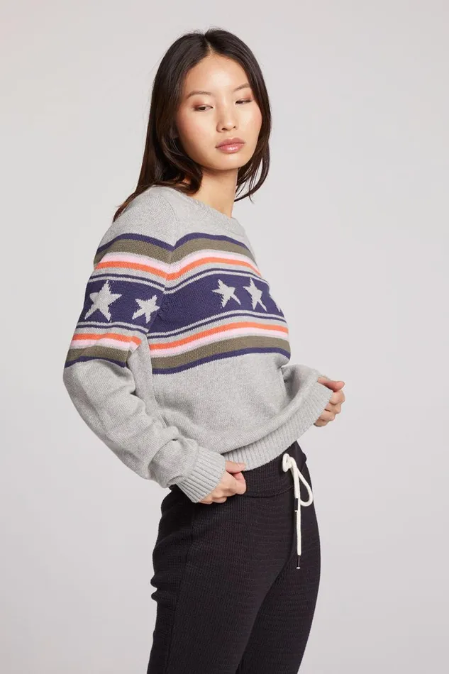 Womens Tops Chaser Brand Star Stripe Sweater
