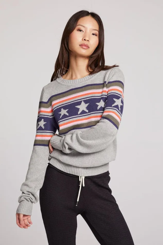 Womens Tops Chaser Brand Star Stripe Sweater