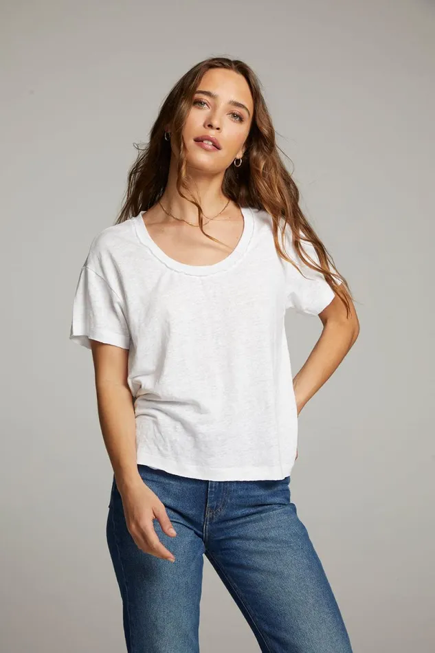 Womens Tops Chaser Brand Sunshine White Scoop Neck Tee