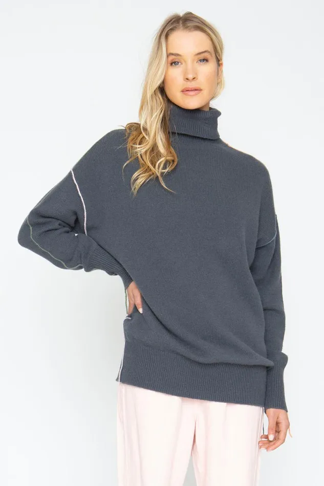 Womens Tops Chaser Brand Turtle Sweater 8211 Charbon