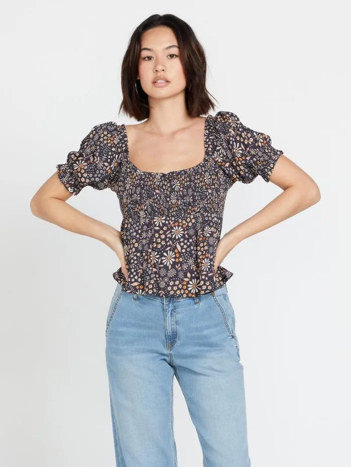 Womens Tops Volcom Folk Yeah Top 8211 Vintage Black
