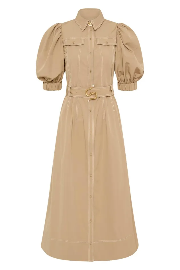 Woodland Utility Midi Dress Taupe Grey Women Aje Midi Dresses