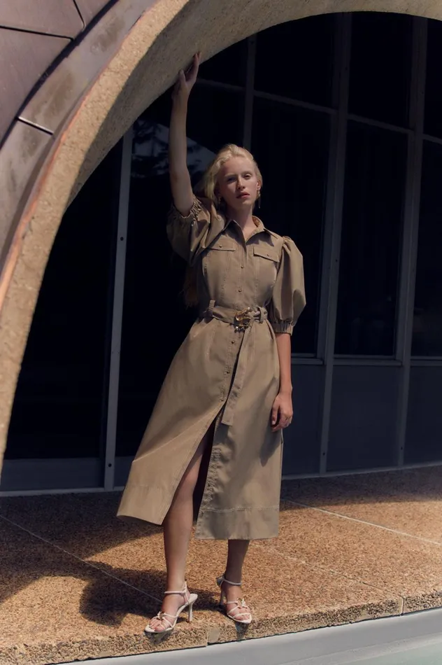 Woodland Utility Midi Dress Taupe Grey Women Aje Midi Dresses