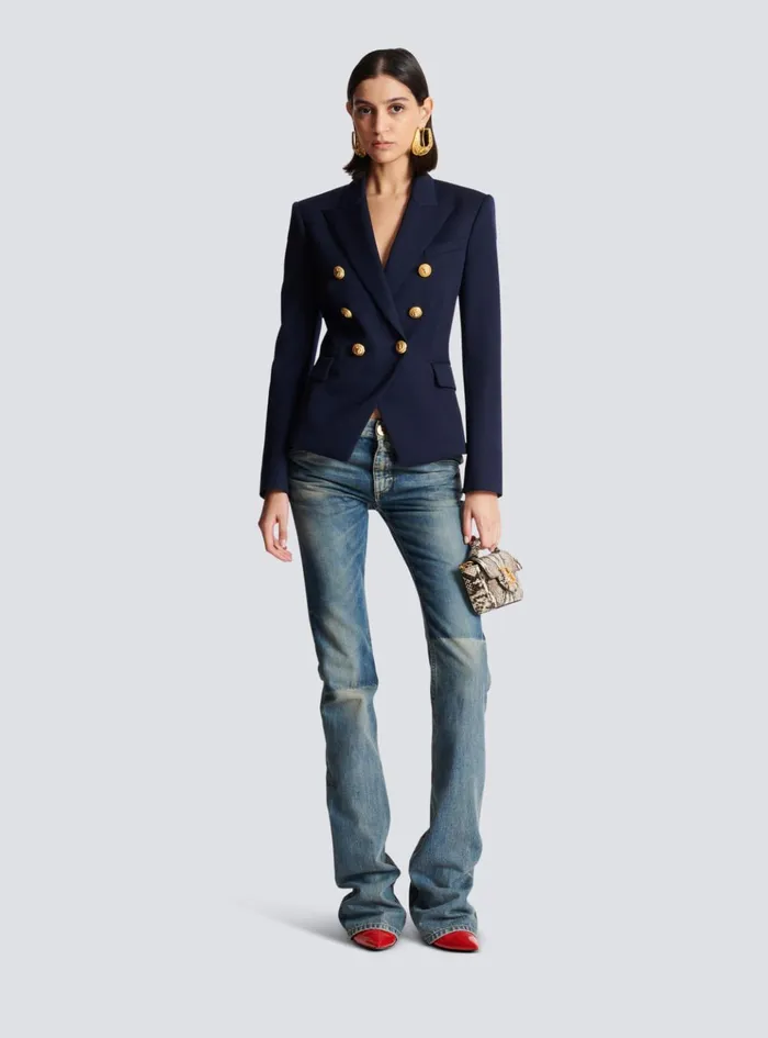 Wool Doublebreasted Jacket Navy Women Balmain Jackets And Blazers