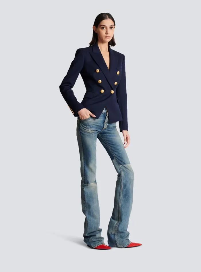 Wool Doublebreasted Jacket Navy Women Balmain Jackets And Blazers