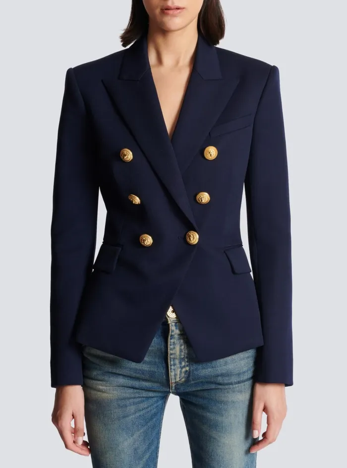 Wool Doublebreasted Jacket Navy Women Balmain Jackets And Blazers