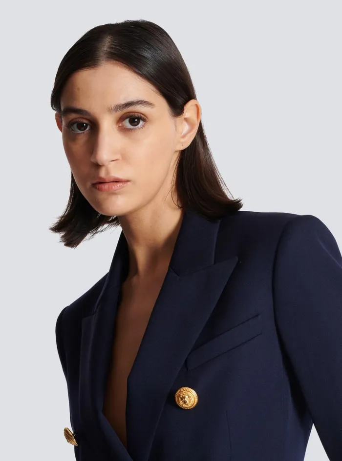 Wool Doublebreasted Jacket Navy Women Balmain Jackets And Blazers
