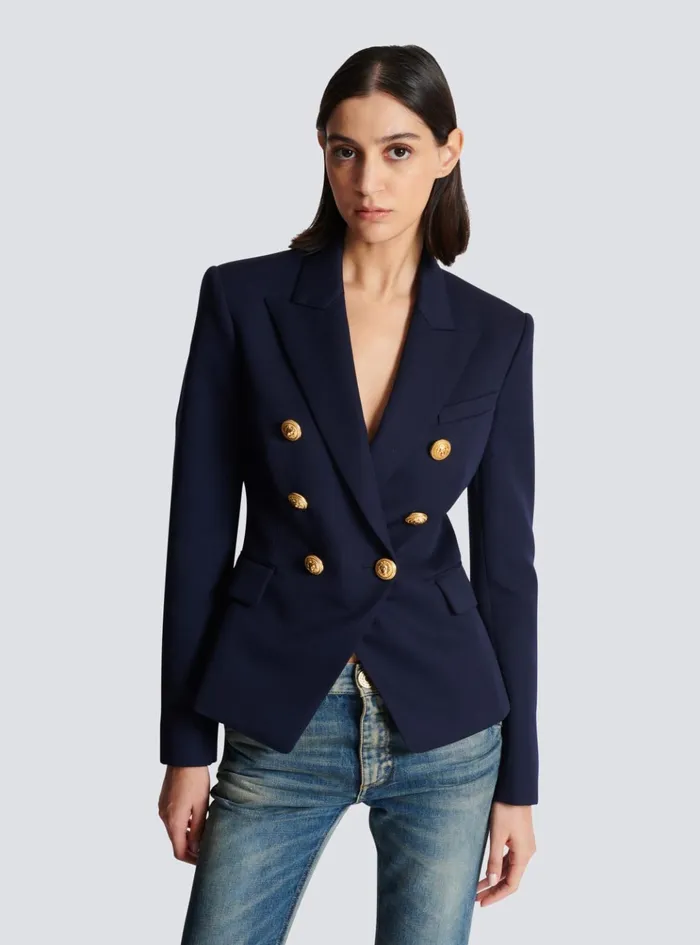Wool Doublebreasted Jacket Navy Women Balmain Jackets And Blazers