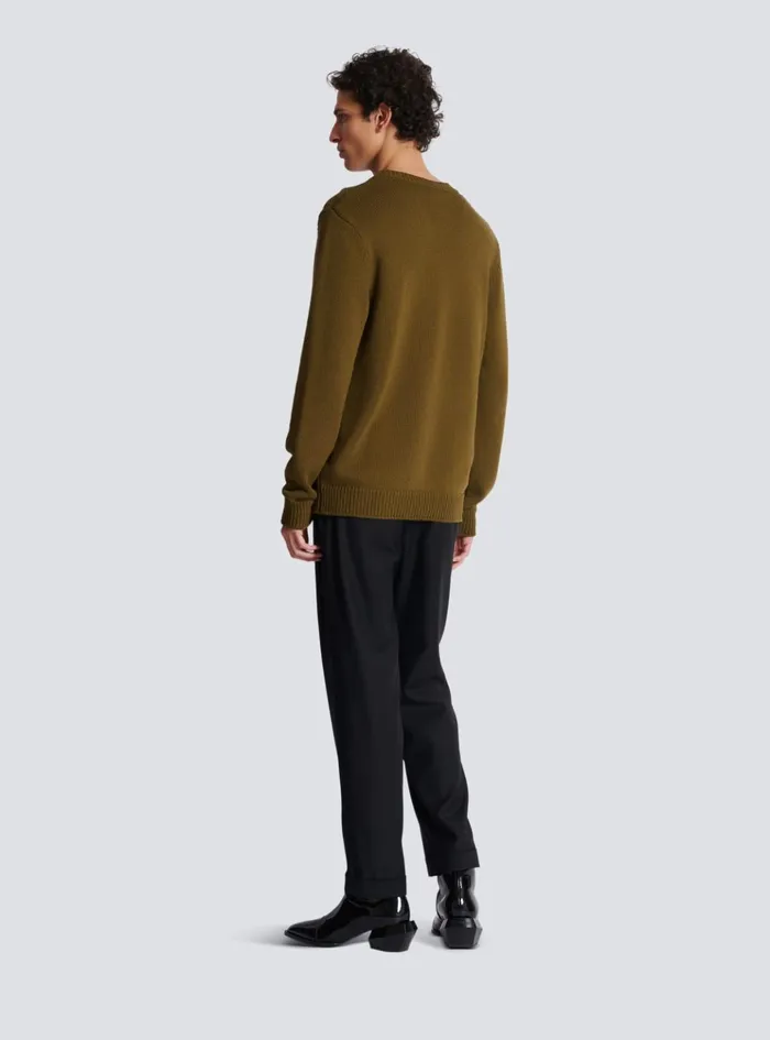 Wool Paris Jumper Khaki Men Balmain Knitwear