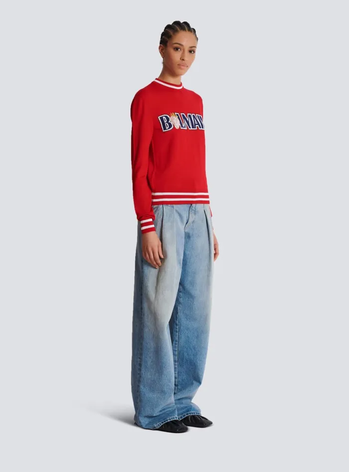 Wool Strawberry Jumper Red Women Balmain Knitwear